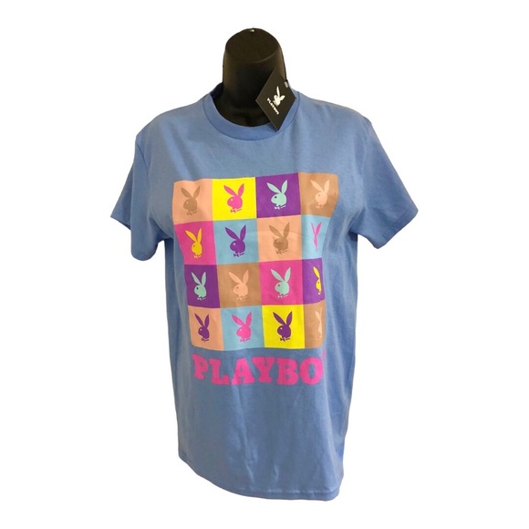 Playboy blue‎ multicolor bunny collage t-shirt new size small new - Picture 7 of 10